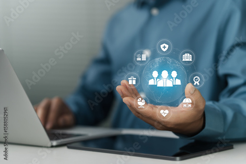 Employee benefits concept and access to welfare health, Fringe benefits for employee engagement. Insurance, paid vacation, Maternity leave, office perks.