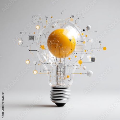 Creative light bulb design with abstract digital elements and colors
