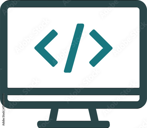 Coding Icon on Monitor: A simple icon displaying coding symbols on a computer monitor, signifying programming and software development.