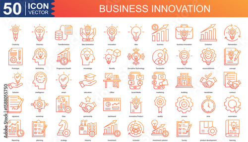 business innovation icon collection set. Containing Creativity, Visionary, Transformation, Idea Generation, innovation, idea icon