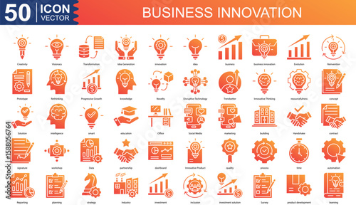 business innovation icon collection set. Containing Creativity, Visionary, Transformation, Idea Generation, innovation, idea icon