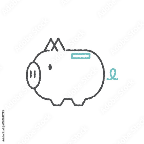 シンプルなブタさん貯金箱のアイコン【線のみ】