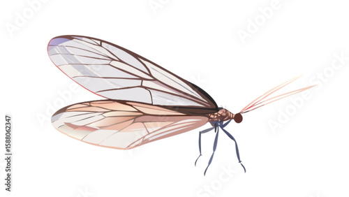 Explore the intricate design of a mayfly insect with delicate wings and detailed anatomy in this vector art