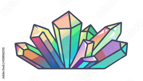 Colorful crystal cluster illustration for gem and mineral enthusiasts and geological art collectors