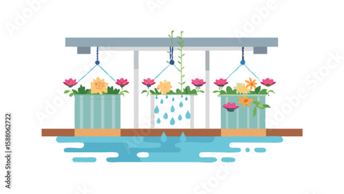 Hanging flower pots vector illustration balcony garden plants floral decoration home decor gardening design element