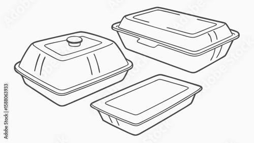 Disposable food containers vector illustration for takeout packaging design and food storage solutions needs