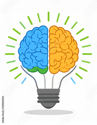A stylized lightbulb with a split brain inside, symbolizing creative thinking.