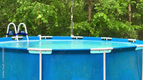 Wide shoot of backyard round swimming pool