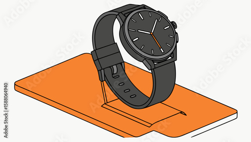 Stylish gray wristwatch on orange display stand timekeeping accessory for men and women fashion timepiece 100