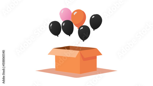Balloons surprise box vector graphic for birthday party celebration and special occasion design element concept