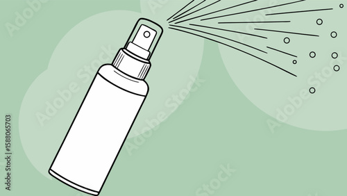 Spray bottle illustration for cleaning product design and aerosol dispenser with liquid mist effect drawing art