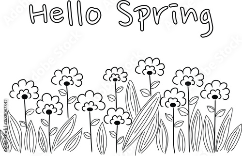 Hello spring flower line art
