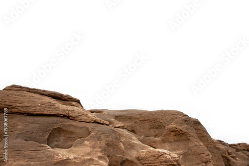 Rock formations in the desert of Egypt on a white isolated background.