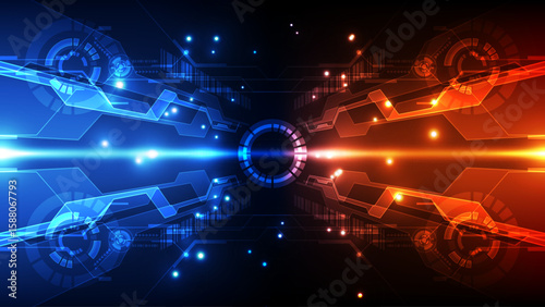 Futuristic Clash of Energy Forces – Blue vs Orange HUD Interface