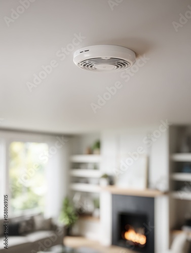 Fire safety reminder smoke detector installation in a stylish living room modern home environment interior design concept