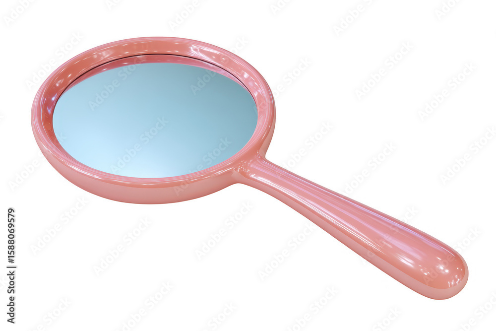 A single pink hand mirror with a reflective surface isolated on transparent background