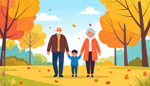 Grandparents Day cartoon flat illustration with grandmother and grandfather