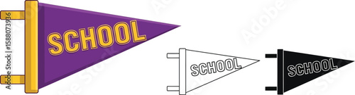 Three school pennants in gold, white, and black offer academic charm and design
