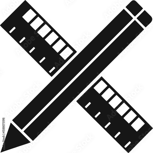 Measuring Tool and Pencil Silhouette Vector Icon