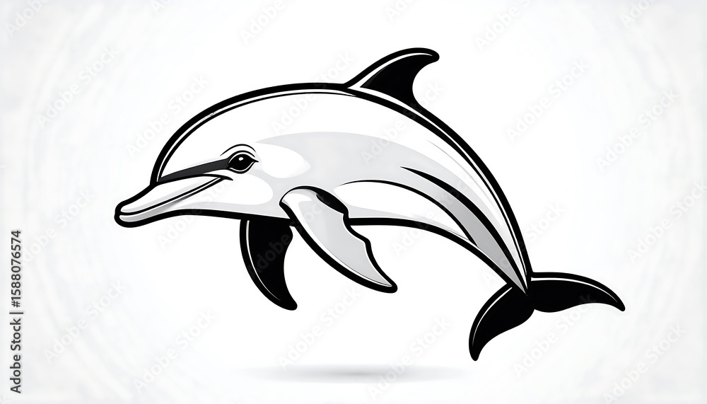Naklejka premium Dolphin graphic, stylized black and white