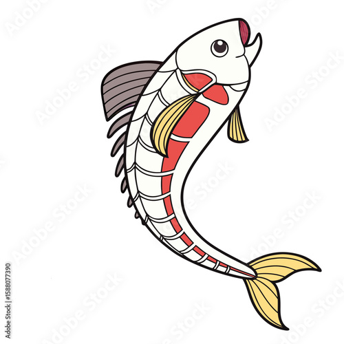 Cartoon fish coloring page vector illustration with cute sea animals design