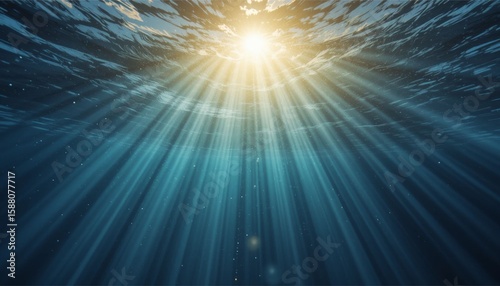 Underwater Sunlight Streaming Through Rippling Water Surface Creating Calm Serene Scene
