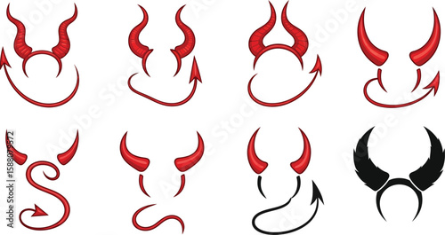 Devil horn vector set for Halloween or costume party designs and playful mischief