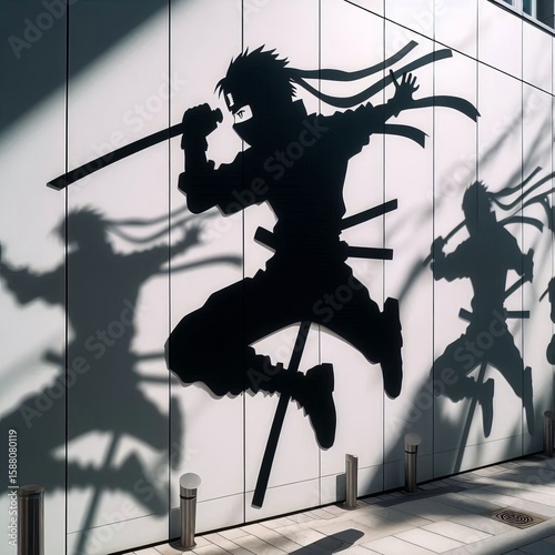 Ninja Shadow Installation Silhouettes of anime ninjas attached t