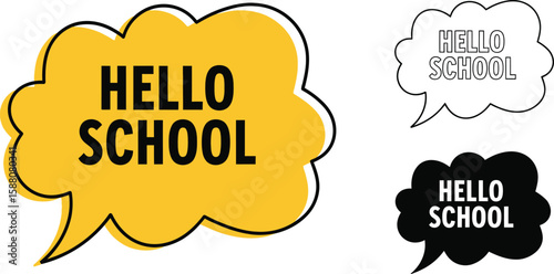 Colorful speech bubbles proclaim back to school season on a white background.