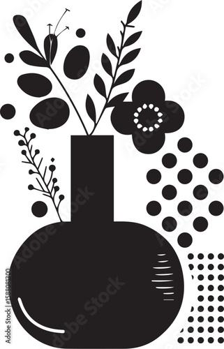 Vector illustration of a tree with roots and plant with leaves and floral design elements
