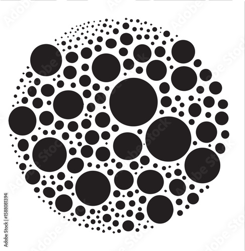 Black and white seamless circle pattern with dots and paw shapes