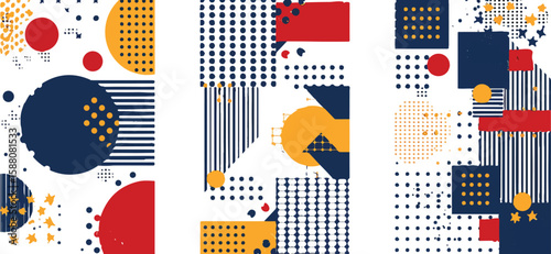Seamless abstract geometric houses pattern with colorful vector design elements