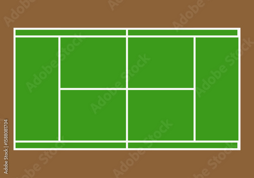 Pista de tenis verde en fondo marrón