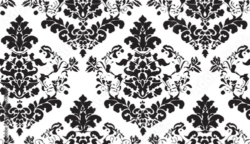 Seamless vintage damask floral pattern with black baroque ornament design