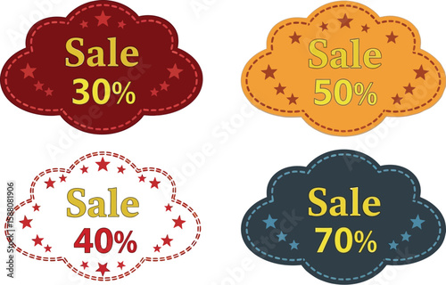 Attractive sale discount tags show percentages off to draw customers in for savings.