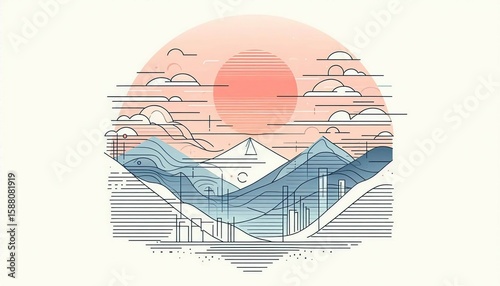 Minimalist Line Art Gradient Gradient with clean line art overla