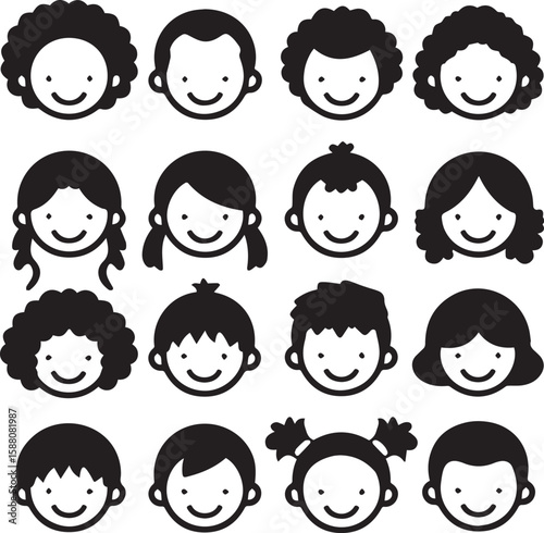 Set of cartoon faces showing different funny emotions and expressions of kids women and menSet of cartoon faces showing different funny emotions and expressions of kids women and men