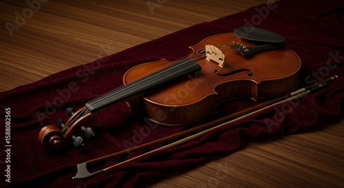 Violin on Burgundy Velvet Cloth