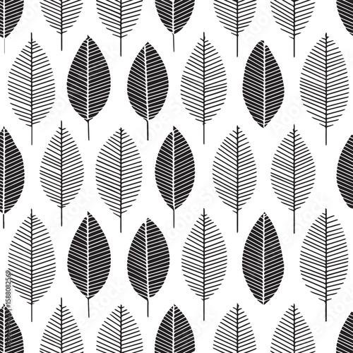 Abstract seamless leaf pattern with feathers vintage nature design vector wallpaper texture