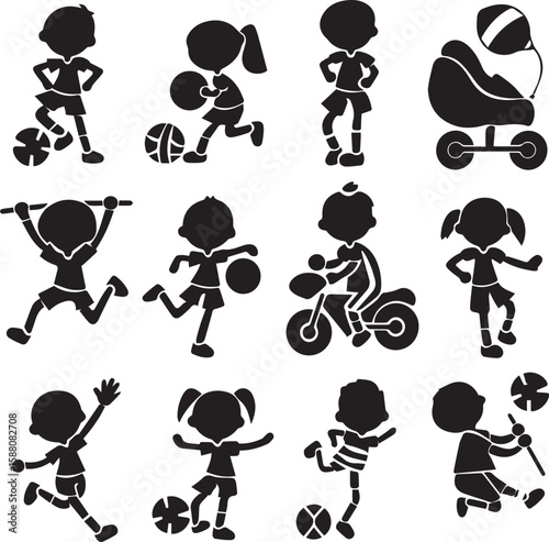 boy and girl silhouette icons set vector people avatars simple black designs