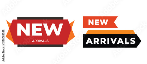 Two vibrant new arrivals badges showcase fresh product launches and special offers for retail promotions.