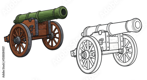 Wallpaper Mural Ancient Portable Cannon Cart Coloring Page for Kids Dual Colored and Outline Weapon Torontodigital.ca
