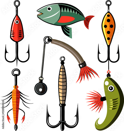   Fishing Hook and Lure Vector Set