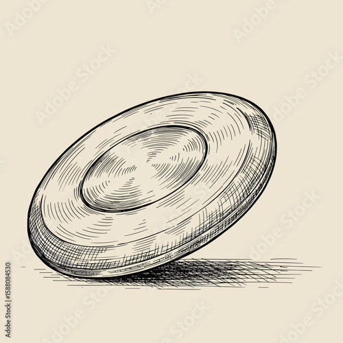 Sketch of a frisbee disc with detailed texture and shading  