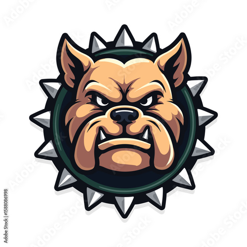 Tough Bulldog Head in Spiked Collar Emblem