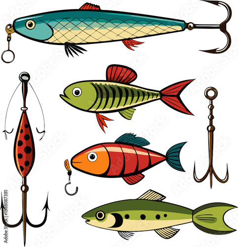   Fishing Hook and Lure Vector Set
