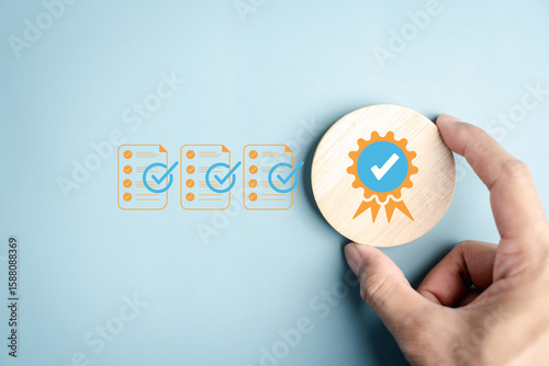 Εκτύπωση καμβά Certificate verification with compliance documents and check marks approval process, quality control, auditing, legal validation, and document review system
