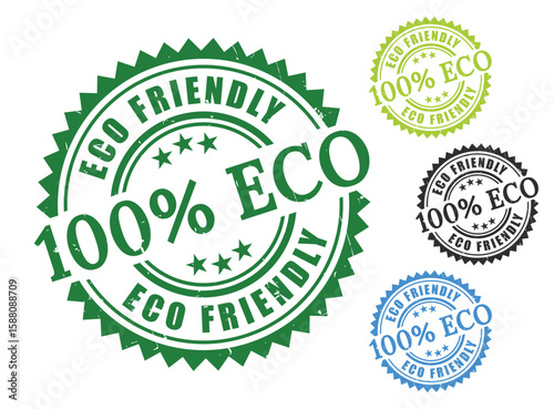 Foto 100% Eco-Friendly Label Pack, Grunge Style Clean Earth Vector Stamp Collection