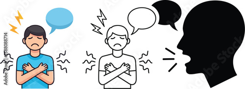 Conceptual artwork showing sadness and anxiety related to verbal communication issues.