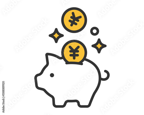 円硬貨が飛び込む豚の貯金箱 ベクターアイコン